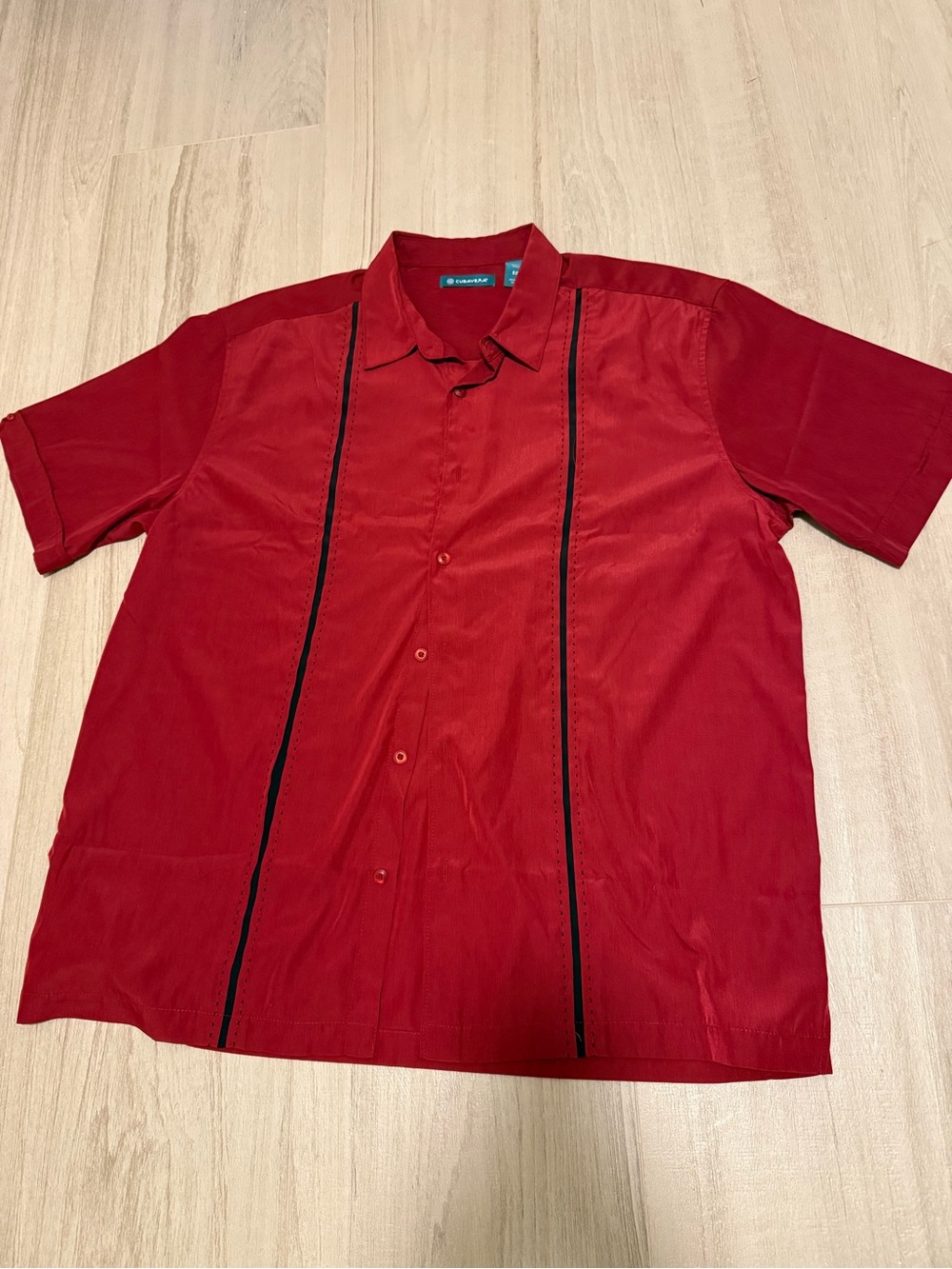 Cubavera Men's Red Short-Sleeve Button Down Shirt with Black Trim